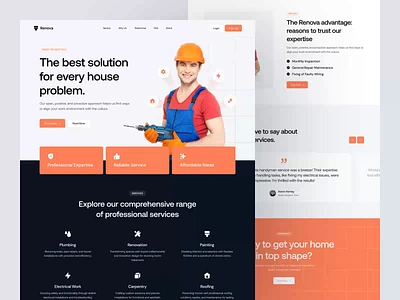 Renova - Handyman Technician Website agency animation b2b clean company dipa inhouse handyman home page landing page landingpage modern saas service provider startup technician website ui web web design webflow website