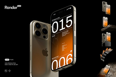 iPhone 15 Pro Mockup Set 3d app application background black creator device ios iphone 15 pro mockup iphone 15 pro mockup set iphone mockup scene website mockup