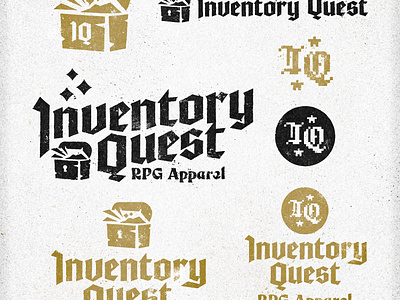 Inventory Quest Lettermark and Logo 8bit 90s apparel blackletter brushes emblem game gaming icon inventory iq lettermark logo pixelart rpg texture treasure treasure chest typography vintage