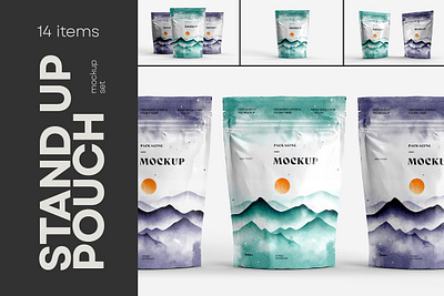 Stand Up Zip Lock Pouch Mockup Set background bag design foil food isolated mock mock up pack package packaging packaging design packaging mockup plastic pouch product tea tea mockup template up