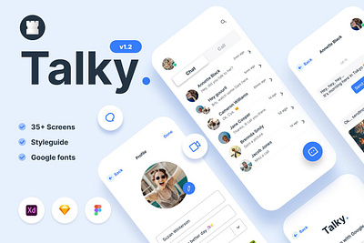 Talky Chat & Video Messenger App adobe app chat design figma kit sketch talky chat video messenger app xd