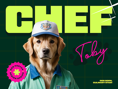 90s Poster Design: Chef Toby banner brand identity branding design dog graphic design illustration logo logotype poster ui vector website banner