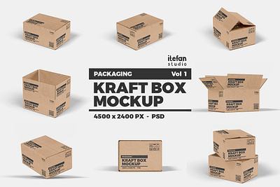 Kraft Box Mockup - Packaging Vol 1 box box mockup box template cardboard carton corrugated factory flip flute kraft kraft paper mockup manufacturer mockup packaging paper paper box mockup product shipping storage