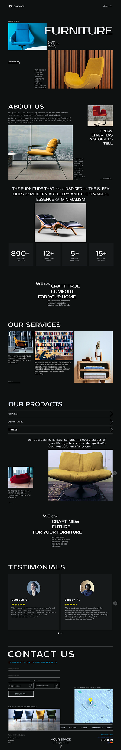 Furniture design studio bauhaus branding dark mode design furniture website graphic design main page typografy typography ui ukraine ux website вебдизайн.