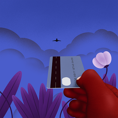 Flying on credit branding credit card design editorial flat design flight fly flying graphic design hand illustration logo plane procreate vacation vector