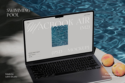 Swimming Pool Macbook Air M2 aesthetic apple device editable laptop mockup macbook air m2 macbook mockup macbook pro mockup realistic swimming pool swimming pool macbook air m2 template ui mockup website mockup