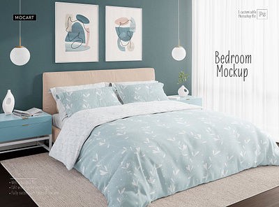 Bedroom Bedding and Wallpaper Mockup bed bedding custom design etsy home interior mocart room surface wall wall mockup wallpaper