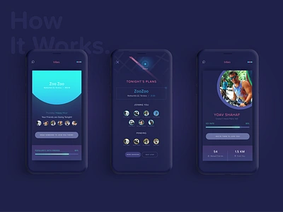 Create Plans With Your Friends App app branding colors graphic design logo mobile neon night life swipe ui ux