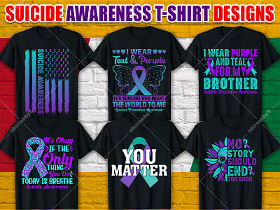 Suicide Awareness T-shirt Designs | Awareness Tee Shirt🎗 apparel apparel design awareness awareness campaign custom t shirt design illustration merch merchandise print print design shirt shirt design suicide suicide awareness t shirt t shirt bundle t shirt design tee shirt typography typography t shirt