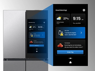 Smart fridge interface clean daily ui dailyui design fridge interface order order food refrigerator refrigerator ui smart smart fridge smart home ui ui design uiux design user interface weather