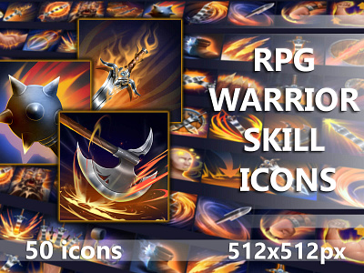 RPG Warrior Skill Icons 2d art asset assets fantasy game game assets gamedev icon icons illustration indie indie game mmo mmorpg rpg skill skills warrior