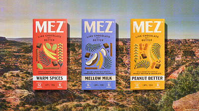 Mez Foods art direction branding cacao cardamom chocolate chocolate bar cinnamon coconut cpg logo mesquite packaging peanut plant based snack packaging snacks