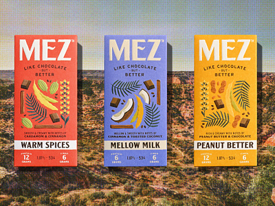 Mez Foods art direction branding cacao cardamom chocolate chocolate bar cinnamon coconut cpg logo mesquite packaging peanut plant based snack packaging snacks