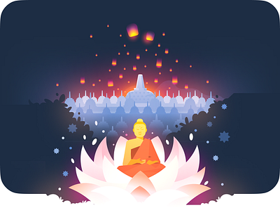 Vesak Day 🪷 borobudur buddha design festival illustration lantern lotus mundane night peace poster vector vesak day waisak zen