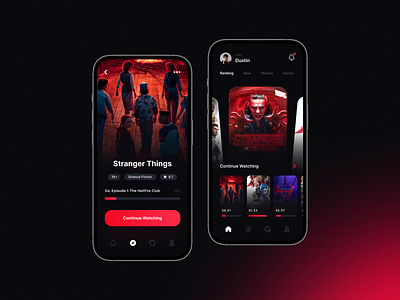 Cinemate cinema design movies netflix series stranger things stream tv ui user interface