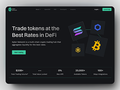 Kyber Network Redesign binance crypto cryptocurrency defi tokens ui web design web3 website