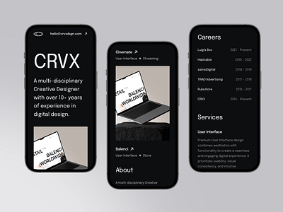 CRVX crvx crvxdsgn design ios landing page minimalist mobile portfolio ui user interface