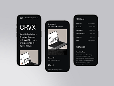 CRVX crvx crvxdsgn design ios landing page minimalist mobile portfolio ui user interface