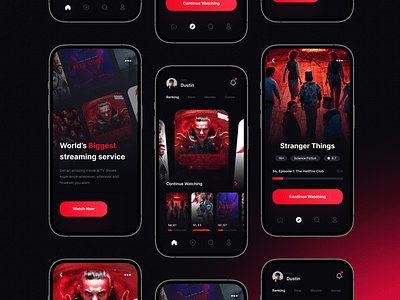 Cinemate cinema design movies netflix series stranger things stream tv series ui user interface