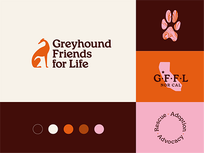 Greyhound Friends for Life: Logo and identity bandana branding california design dog graphic design greyhound identity illustrator logo t shirt typography vector