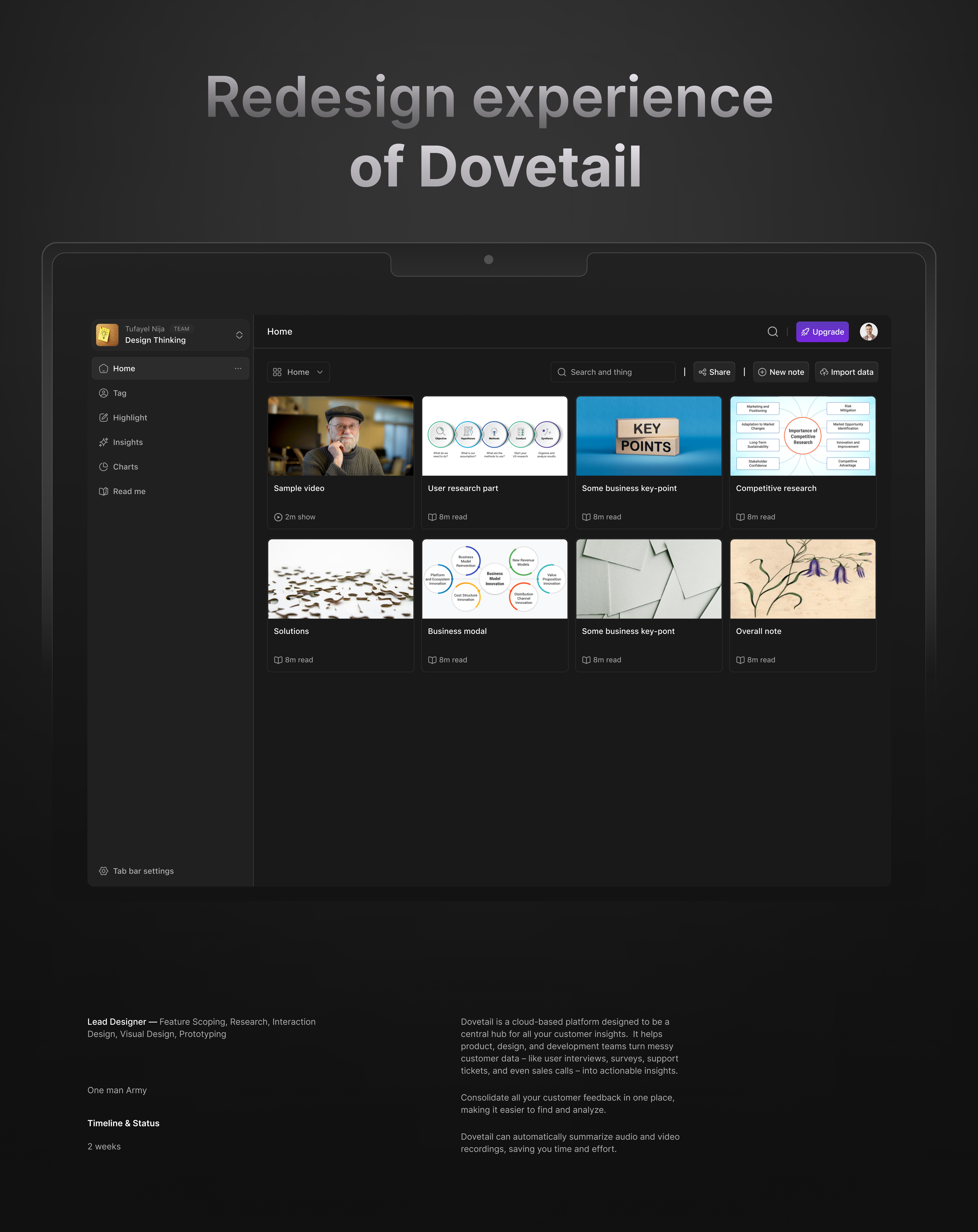 Redesign experience of dovetail clean ui design dark dark mode dashboard dovetail re design light mode notion design product product design product redesign prototype research saas saas deshboard task uiux uiux service web design webaap wireframe
