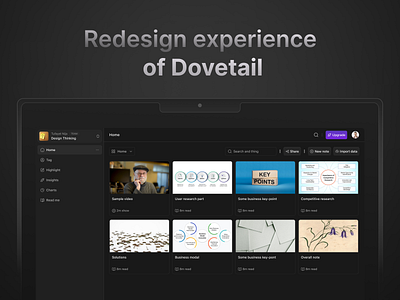 Redesign experience of dovetail clean ui design dark dark mode dashboard dovetail re design light mode notion design product product design product redesign prototype research saas saas deshboard task uiux uiux service web design webaap wireframe