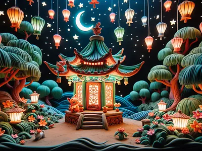 Chinese temple ornaments graphic design illustration