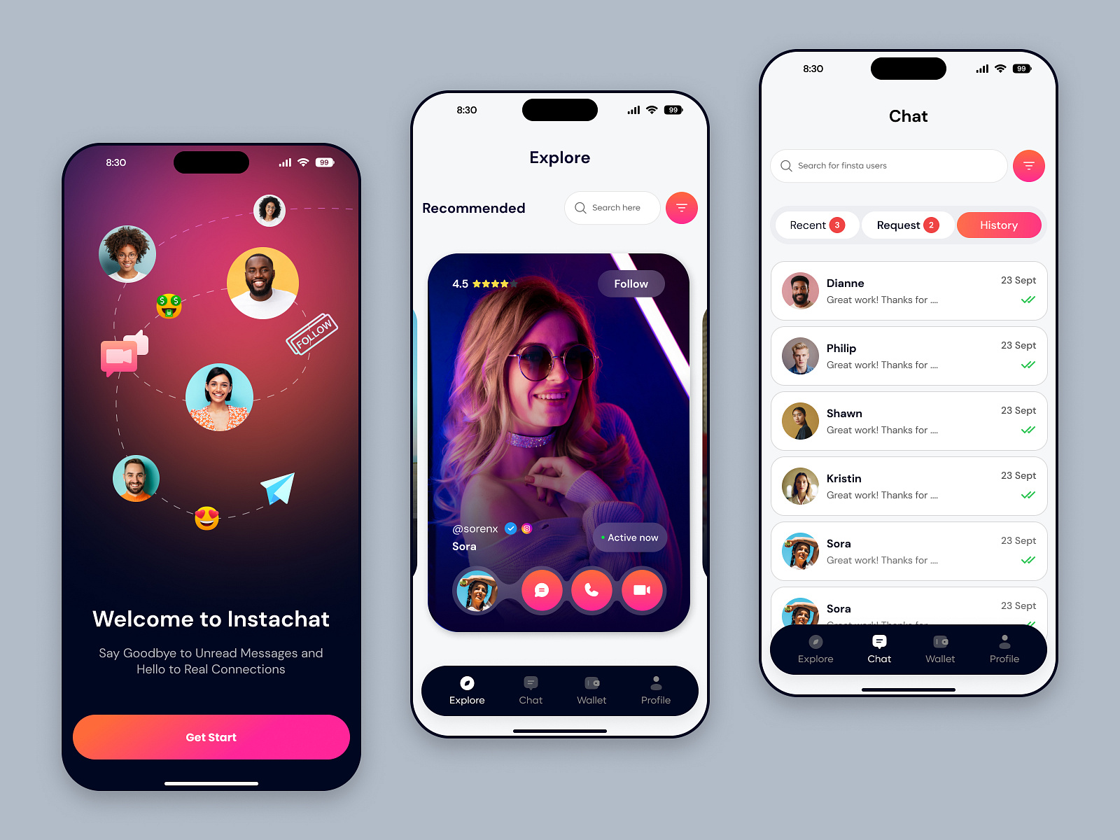 Instachat- Social App Ui Design by Mostafizur Rahaman on Dribbble