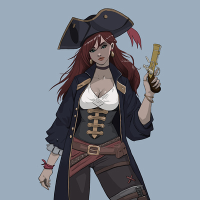 Character design, female pirate anime style art artwork carton character design digital art drawing illustration original character photoshop