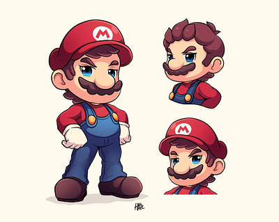 mario!! 2d art cartoon style character design character portrait digital illustration expressive faces fan art game hero iconic character mario nintendo super mario vibrant colors video game art