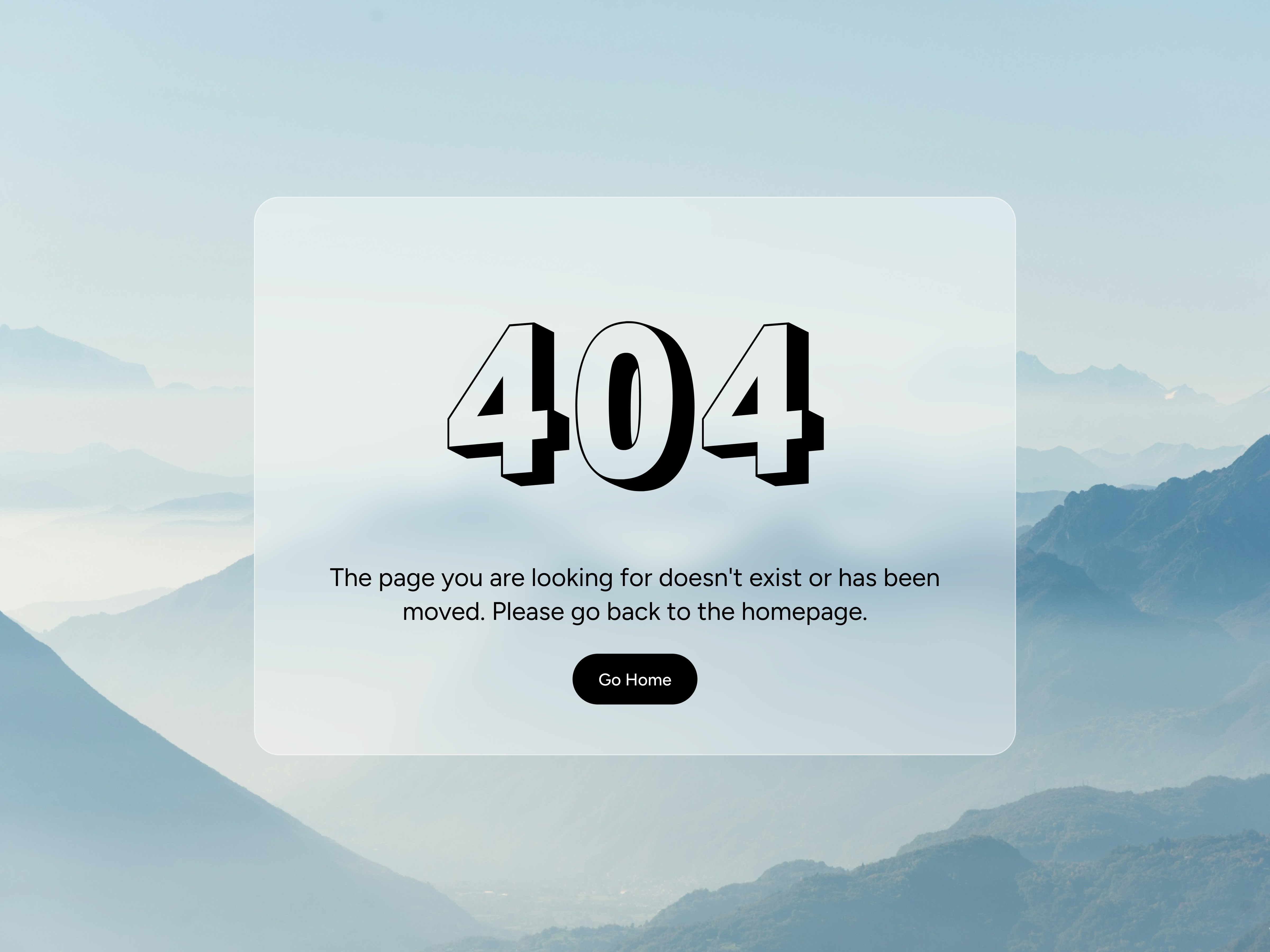 Captivating 404 Error Page 404 blur challenge concept dribbble framer glass glass morphism glassmorphism landscape mountains nature play off playoff spatial transparent ui ui design user interface website