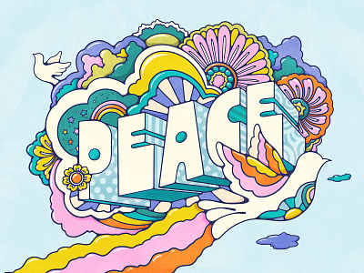 Peace Illustration 60s 70s colorful groovy art hopeful message illustration lettering livelyscout pattern peace peace dove procreate psychedelic retro typographic vintage illustration