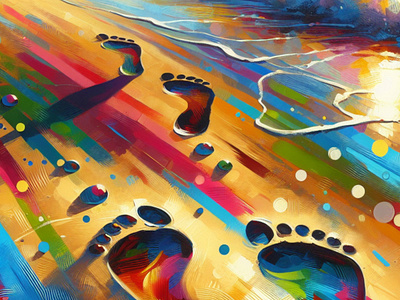 Footsteps on beach acrylic art beach footprints nature paint water