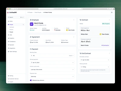 UnifiedHR → Add Employee card dashboard detail employee form hr employee product design