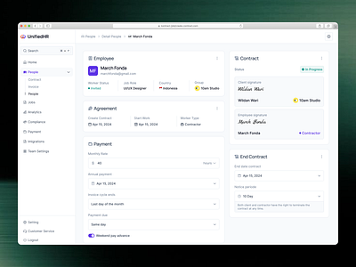 UnifiedHR → Add Employee card dashboard detail employee form hr employee product design