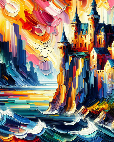 Castle by the sea acrylic art castle paint sea