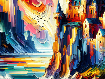 Castle by the sea acrylic art castle paint sea