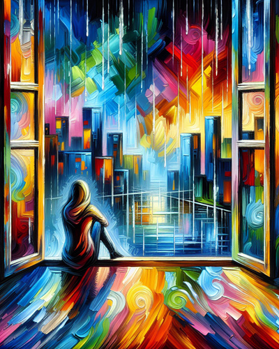 Watching the rain acrylic art paint rain window