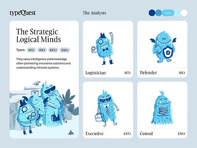 TypeQuest : Personality Test - Character Design animation art branding character character art character design characters digital art digital illustrations graphic design illustration illustrator mbti motion graphics personality personality test procreate visual identity