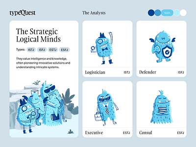 TypeQuest : Personality Test - Character Design animation art branding character character art character design characters digital art digital illustrations graphic design illustration illustrator mbti motion graphics personality personality test procreate visual identity