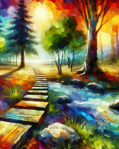 Path in woods acrylic art nature paint path travel woods