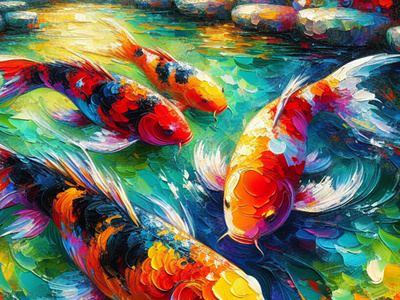 Koi acrylic art fish koi nature paint pound water