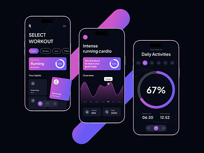 Fitness App - Darkmode Gradient app chart darkmode fitness app gradient gym app mobile app statitics ui workout