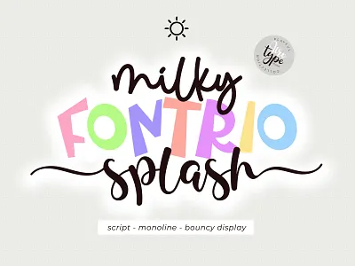 Milky Splash - Cute Handwritten Font Trio bouncy font calligraphy cartoon font cursive font cute font display font font font trio fonts handlettering handwriting handwritten lettering monoline font playful font script swash font tail font typeface typography