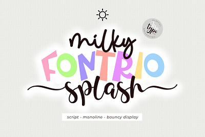 Milky Splash - Cute Handwritten Font Trio bouncy font calligraphy cartoon font cursive font cute font display font font font trio fonts handlettering handwriting handwritten lettering monoline font playful font script swash font tail font typeface typography