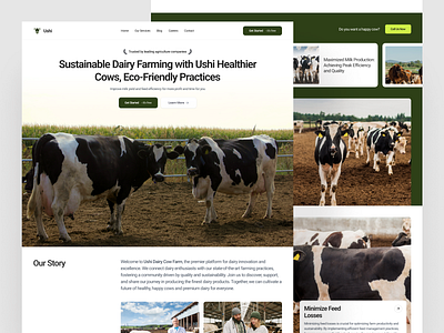 Ushi - Cow Dairy Farm Landing Page agriculture clean cow dairy dairy cow dairy farm farm harvest hero section homepage landing page milk modern nature ranch saas simple uiux web design website