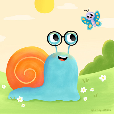 Making new friends butterfly characterdesign characters cheery childrensbookillustration childrensillustration colorful cute friends happy illustration kidsbook laughter nature photoshop snail story storybook
