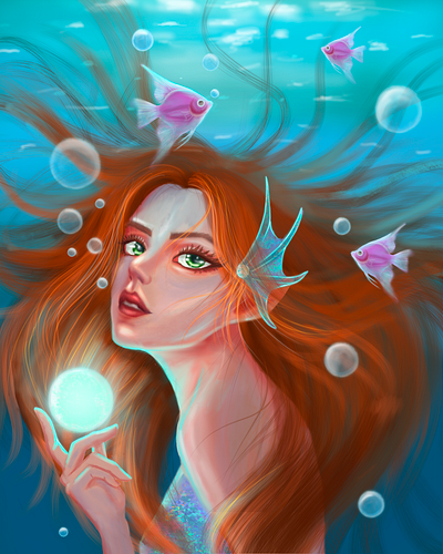 Pearl of the Deep beauty characters creative drawing grace graphic design illustration mermaid mermaid illustration ocean pearl procreate woman