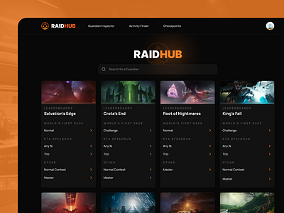 RaidHub: Game raid activity tracker dark theme desktop destiny 2 gaming statistics ui website