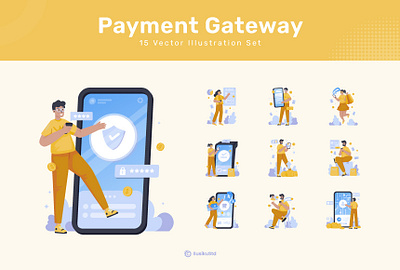 Financial Technology Illustrations application banking business cartoon cashless character design financial financial technology flat design flat illustration illustration investment payment transaction ui vector vector illustration